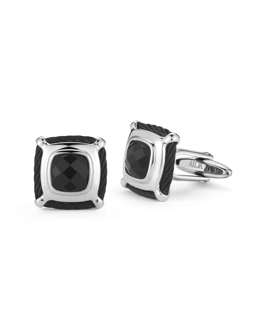 ALOR Gentlemens Stainless Steel Black Onyx Cufflinks Cufflinks & Tie Bars