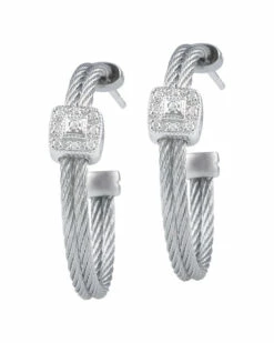 ALOR Classique 18K White Gold Stainless Steel Diamond Hoop Earrings Women