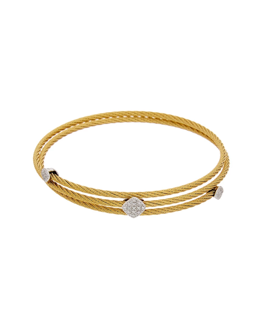 ALOR 18K & Stainless Steel 3-Row Diamond Cable Bracelet Women Bracelets