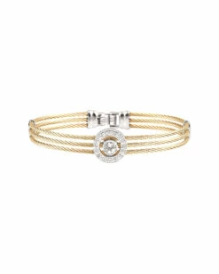 ALOR 14K 0.12 Ct. Tw. Diamond And White Topaz Cable Bracelet Women Bracelets