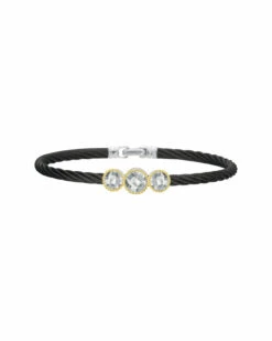ALOR Noir 18K & Stainless Steel White Topaz Bangle Women Bracelets