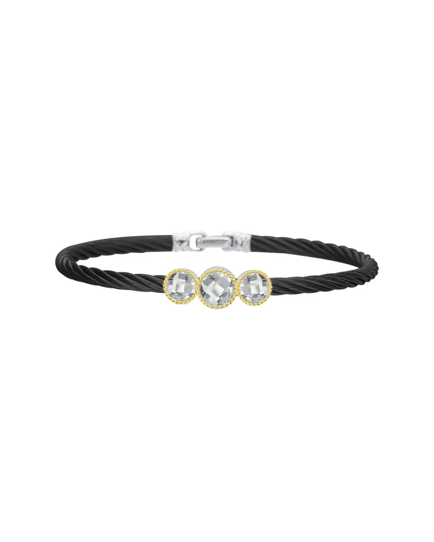 ALOR Noir 18K & Stainless Steel White Topaz Bangle Women Bracelets