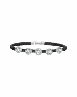 ALOR Noir 18K & Stainless Steel White Topaz Bangle Women Bracelets