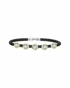 ALOR Noir 18K & Stainless Steel White Topaz Bangle Women Bracelets