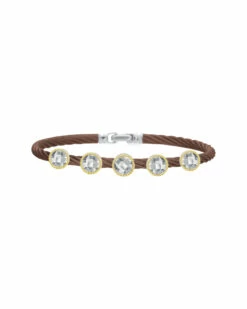 ALOR Classique 18K & Stainless Steel White Topaz Bangle Women Bracelets