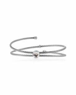 ALOR Classique Stainless Steel White Topaz Cable Bangle Bracelet Women Bracelets