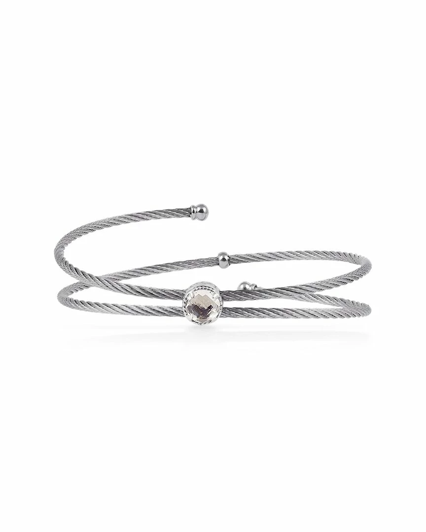 ALOR Classique Stainless Steel White Topaz Cable Bangle Bracelet Women Bracelets