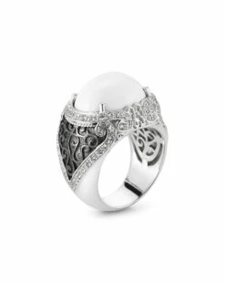 DeLatori By ALOR Silver & Rhodium 8.00 Ct. Tw. White Agate & Crystal Ring Women Rings