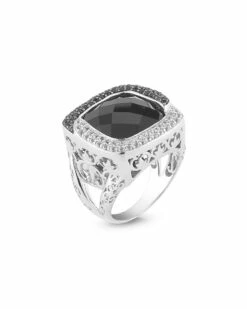 DeLatori By ALOR Silver Rhodium Black Onyx & Crystal Ring Women Rings