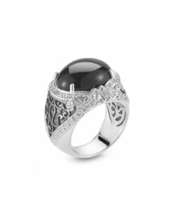 DeLatori By ALOR Silver & Rhodium 8.00 Ct. Tw. Black Onyx & Crystal Ring Women Rings
