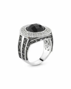 DeLatori By ALOR Silver Black Onyx & Crystal Ring Women Rings