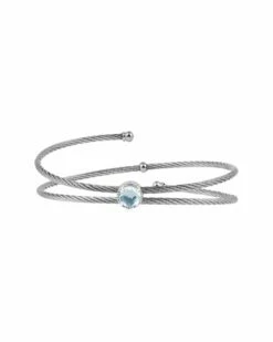 ALOR Classique Stainless Steel Blue Topaz Cable Bangle Bracelet Women Bracelets