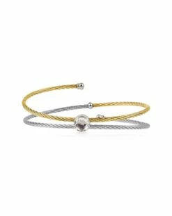 ALOR Classique Stainless Steel White Topaz Cable Bangle Bracelet Women Bracelets