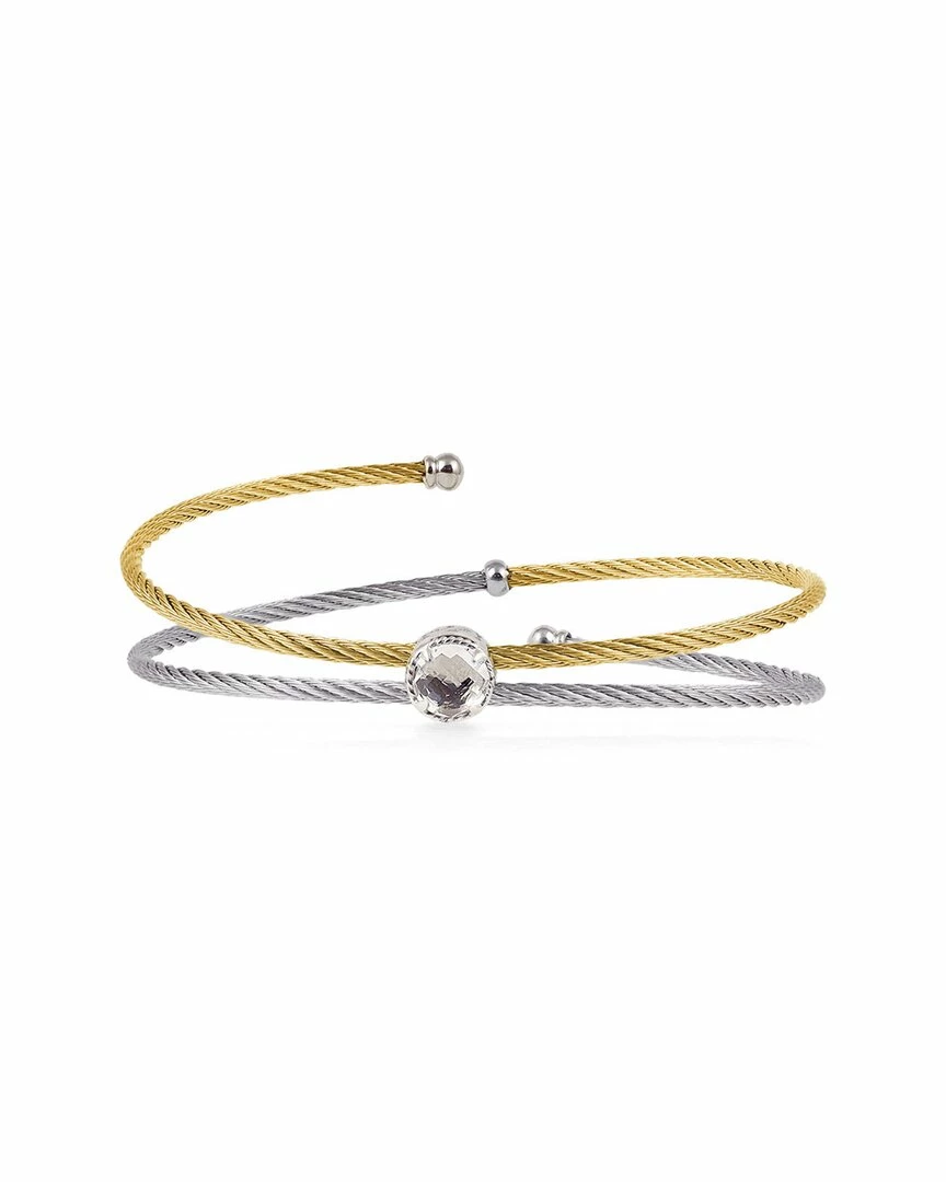 ALOR Classique Stainless Steel White Topaz Cable Bangle Bracelet Women Bracelets