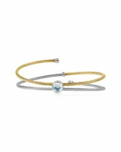 ALOR Classique Stainless Steel Blue Topaz Cable Bangle Bracelet Women Bracelets